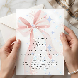 Convite Adorable Pink Bow & Snowflakes Baby Shower 
