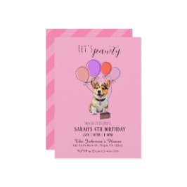 Convite Adorable Playful Pink Corgi Birthday Customizable
