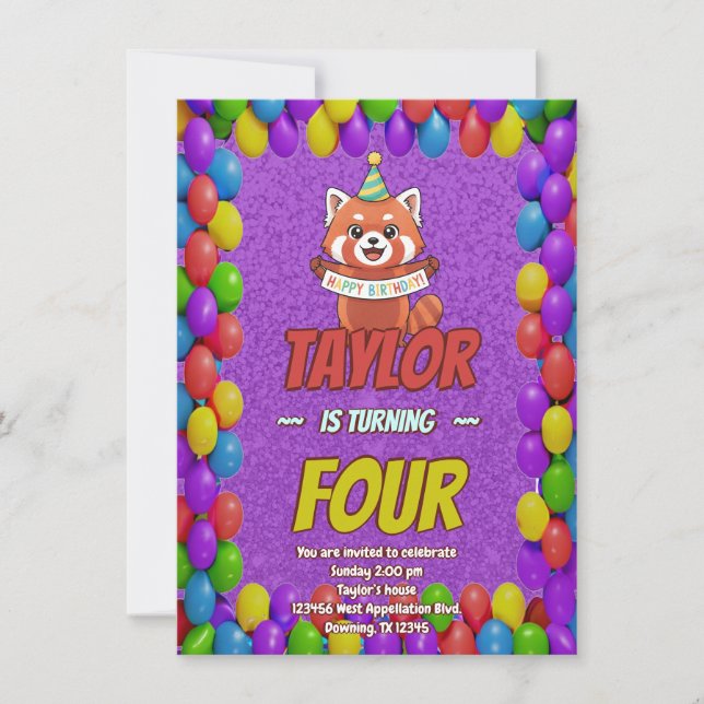 Convite Adorable Red Panda Birthday Invite (Frente)