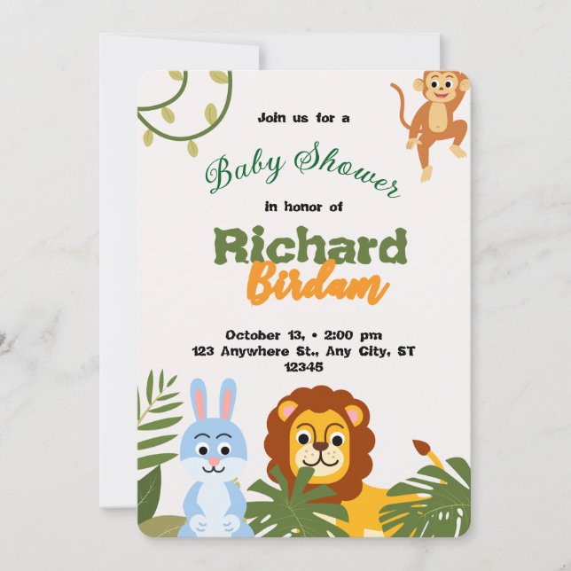 Convite Adorable Safari Baby Shower Invitation (Frente)