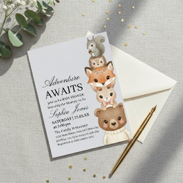 Convite Adorable Woodland Animals Baby Shower Invitation