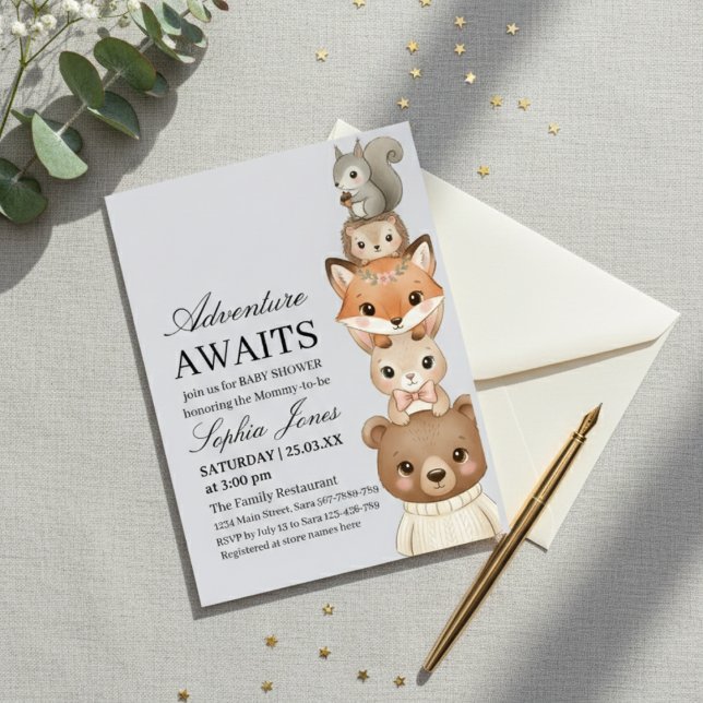 Convite Adorable Woodland Animals Baby Shower Invitation (Criador carregado)
