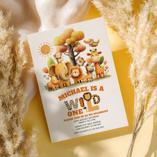 Convite Adorable ZOO Animals WILD ONE Safari 1st Birthday  (Criador carregado)