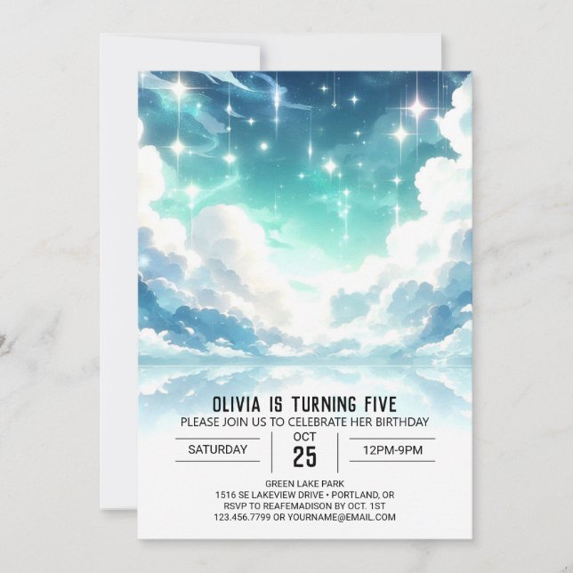 Convite Adoráveis estrelas Celestial Digital Aniversário (Frente)