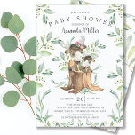 Convite Adorável Baby Moose e Mãe Chá de fraldas<br><div class="desc">Convite para chá de fraldas bonito com alce doce,  com a mãe sentada em um toco de árvore e enquadrada com folhas de cor verde-d-água naturais,  colocadas sobre um fundo branco. Sacudir nosso convite para ver uma folha verde correspondente para um toque especial extra.</div>