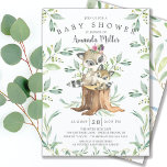 Convite Adorável Baby Raccoon e Mãe Chá de fraldas Woodlan<br><div class="desc">Convite para chá de fraldas bonito com um guaxinim doce para bebês,  com a mãe sentada num toco de árvore e enquadrada com folhas de aquarela verde naturais colocadas sobre um fundo branco. Sacudir nosso convite para ver uma folha verde correspondente para um toque especial extra.</div>