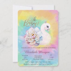 Convite Adorável Bebê Cisne Tie Dye Baby Shower  