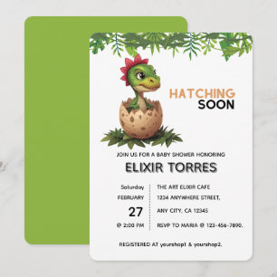 Convite Adorável Bebê Dinossauro Kawaii Eclodindo