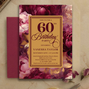Convite Adorável Beije Dourado Borgonha Estilo 60º Anivers