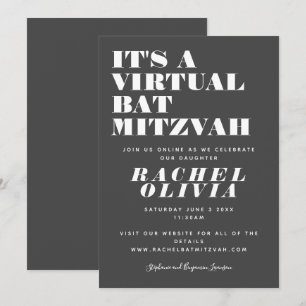 Convite Adorável B'nai Mitzvá Virtual Online Preto e Branc