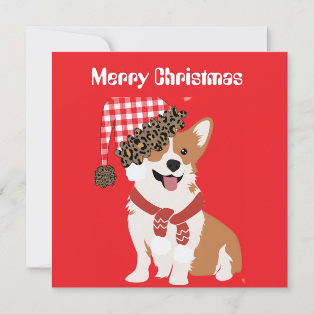 Convite Adorável Cachorrinho de Natal Usando Chapéu de Pap (Frente)