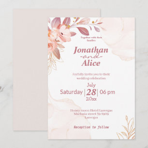 Convite Adorável casado branco cor-de-rosa floral