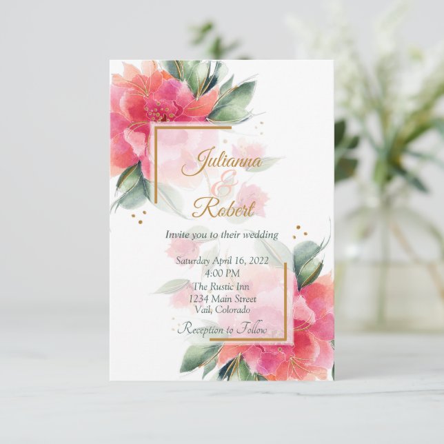 Convite Adorável casamento do orçamento do Rosa (Em pé/Frente)