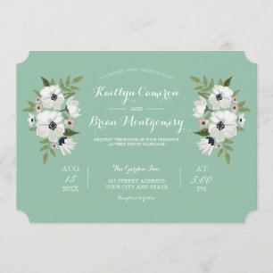 Convite Adorável Casamento Floral Convocação - menta