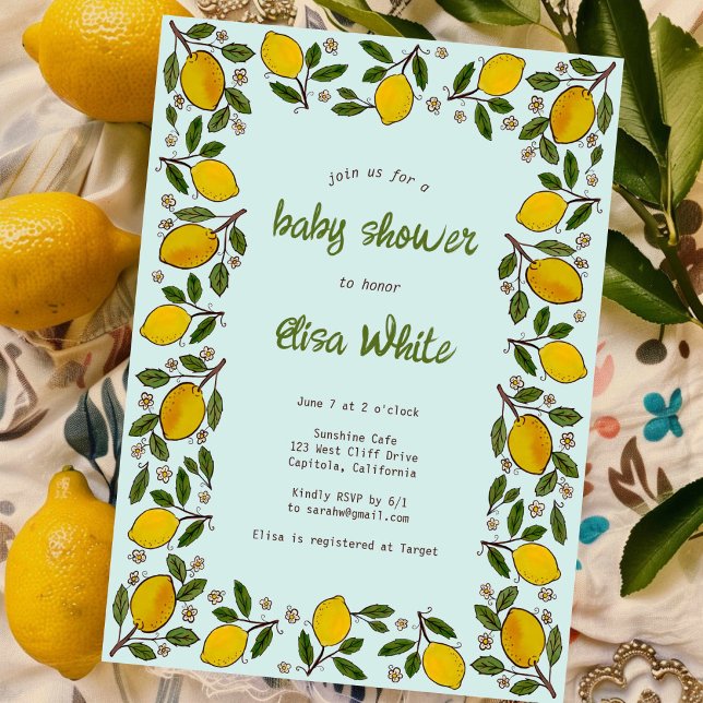 Convite Adorável CHÁ DE FRALDAS de Código QR PERSONALIZADO (Lovely Lemons Rustic CUSTOM QR Code BABY SHOWER Invitation
)