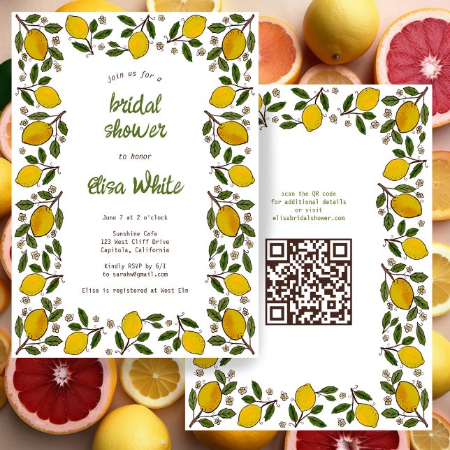 Convite Adorável CHÁ DE PANELA de Código QR CLIENTE de Lim (Lovely Lemons Cute CUSTOM QR Code BRIDAL SHOWER Invitation
)