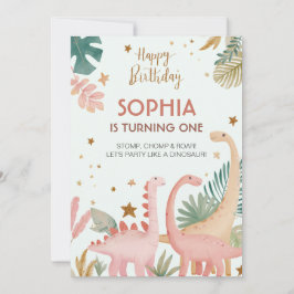 Convite Adorável Dino Rosa