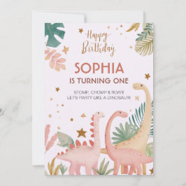 Convite Adorável Dino Rosa