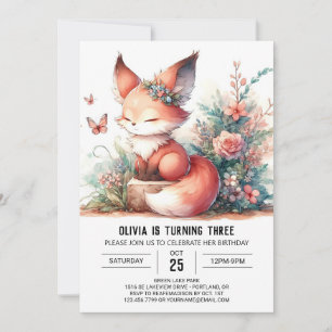 Convite Adorável Dreamable Fox Birthday digital