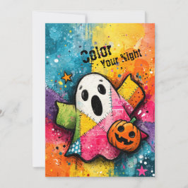 Convite Adorável Fantasma de Patchwork Arte Colorida de re