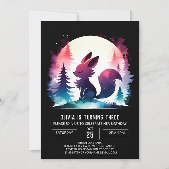 Convite Adorável Fantasy Wolf Birthday (Frente)