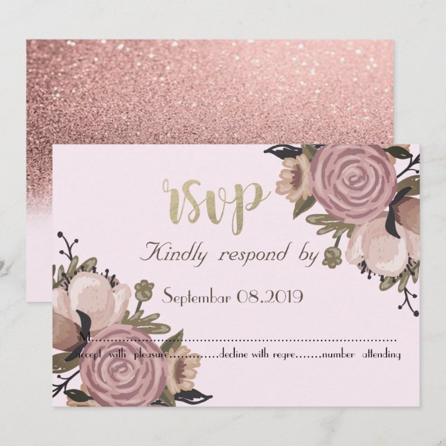 Convite Adorável Floral, Brilho RSVP (Frente/Verso)