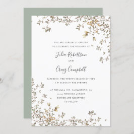 Convite Adorável Folhas Minúsculas Verdes Casamento Whimsi