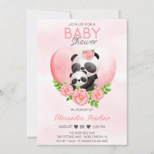 Convite Adorável Mamãe Panda & Bebê Chuveiro de Bebê Flora