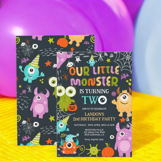 Convite Adorável monstrinho de Halloween está fazendo dois (Cute Halloween little monster is turning two Invitation)