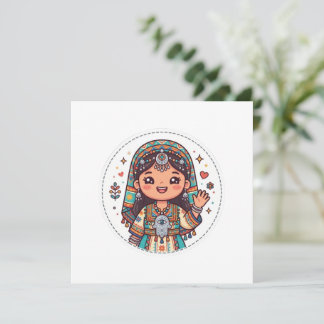 Convite Adorável Mulher Marroquina Amazigue Kawaii com Kha