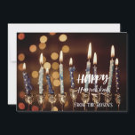 Convite Adorável Ouro Hanukkah Chanukah Menorah<br><div class="desc">Um belo e impressionante convite de uma menorah e velas iluminadas contra um fundo cintilante e uma atmosfera de inverno. Os detalhes na parte de trás do cartão para você personalizar. Tenha um bom feriado ❀</div>