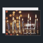 Convite Adorável Ouro Hanukkah Chanukah Menorah<br><div class="desc">Um belo e impressionante convite de uma menorah e velas iluminadas contra um fundo cintilante e uma atmosfera de inverno. Os detalhes na parte de trás do cartão para você personalizar. Tenha um bom feriado ❀</div>