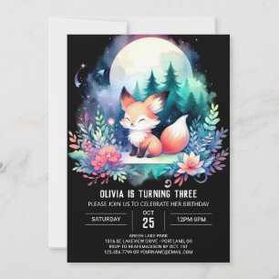Convite Adorável Pastel Fox Birthday digital