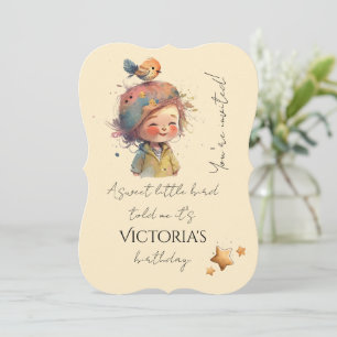 Convite Adorável Pastel Neutro Gilrl Pássaros Estrelas Inf