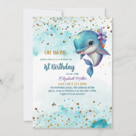 Convite Adorável primeiro aniversario Dolphin Cute Baby Gi