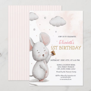 Convite Adorável Ratinho Fofo Listrado Aniversário
