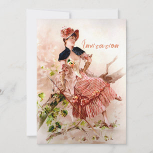 Convite Adorável Senhora Vintage em Vestido Rosa