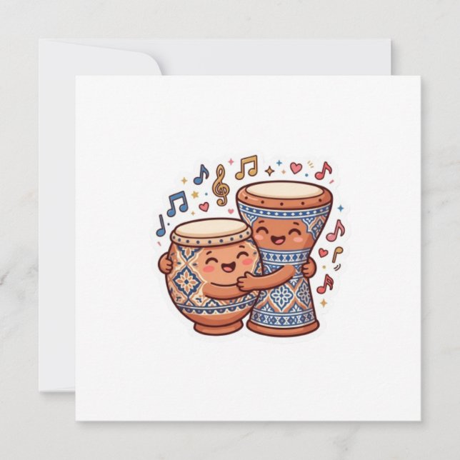 Convite Adorável Sticker de Tambores de Barro Tradicionais (Frente)