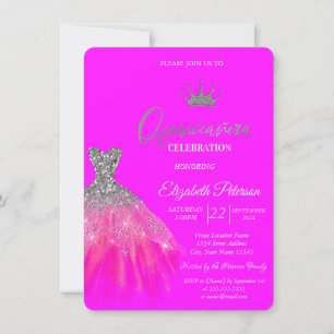 Convite Adorável Tiara de Vestido Brilhante Fúcsia Quincea