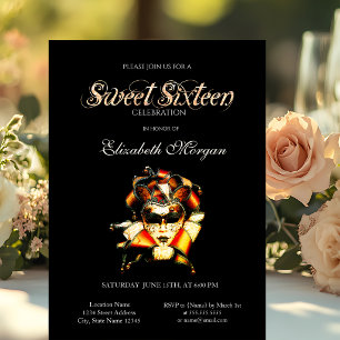 Convite Adorável Veneziano Máscara Preto Sweet 16