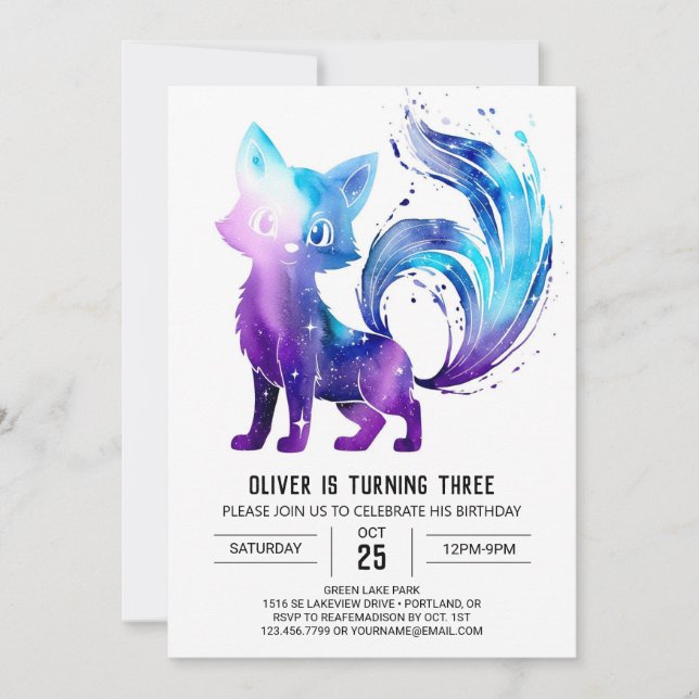 Convite Adorável Watercolor Fox Digital Boy Birday (Frente)