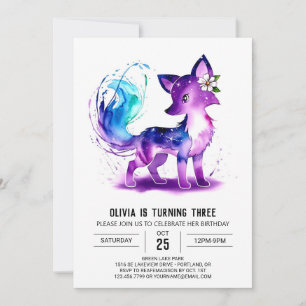 Convite Adorável Woodland Fox Digital Girl Aniversário