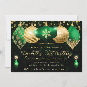 Convite Adorno de Natal Verde e Dourado Festa de Aniversár