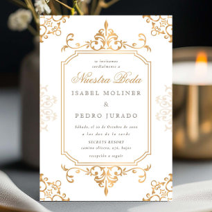 Convite Adorno Elegante Dourado Vintage Nossa Noiva Casame