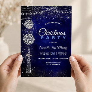 Convite Adornos azuis reais elegantes e chiques de Natal