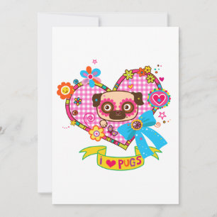 Convite Adoro Pugs Flat Greeting Card