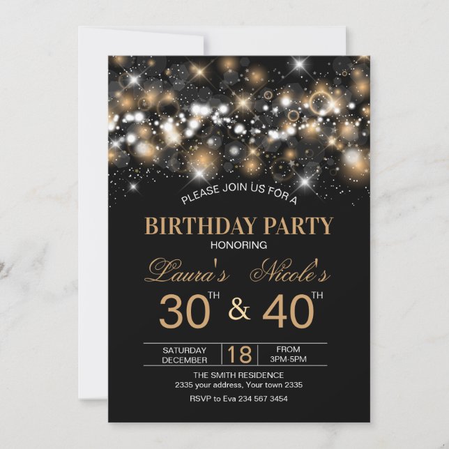Convite Adult Joint Birthday Party Invitation Gold Glitter (Frente)