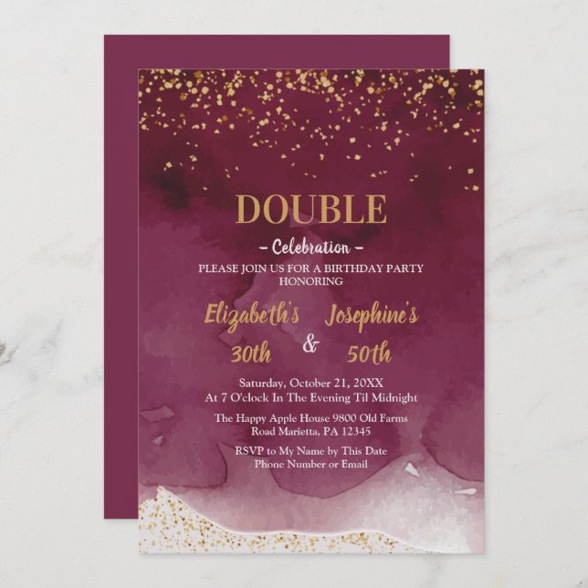 Convite Adult Joint Birthday Party | Purple Gold Glitter (Frente/Verso)