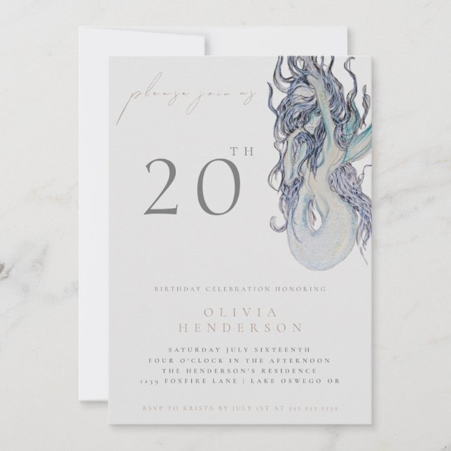 Convite Adult Mermaid ANY Birthday Party Invitation (Frente)