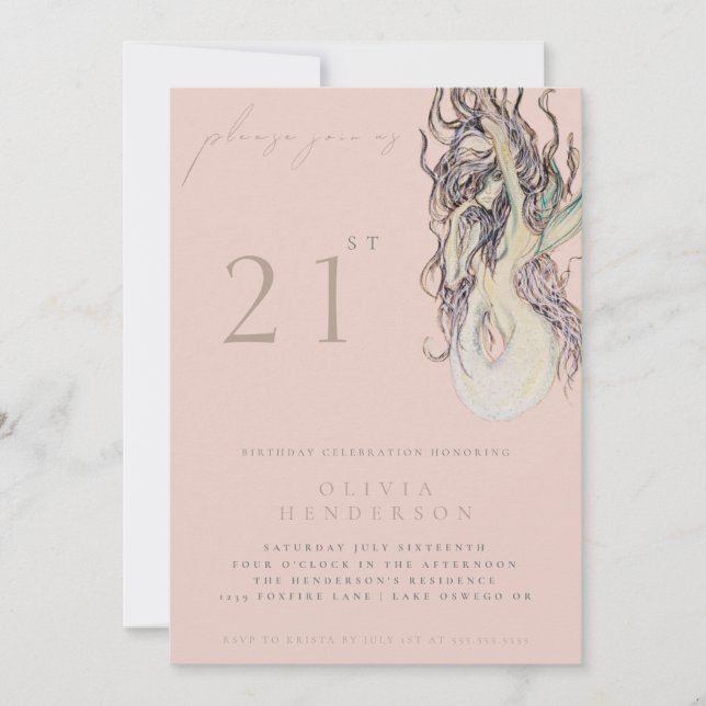 Convite Adult Mermaid ANY Birthday Party Invitation (Frente)